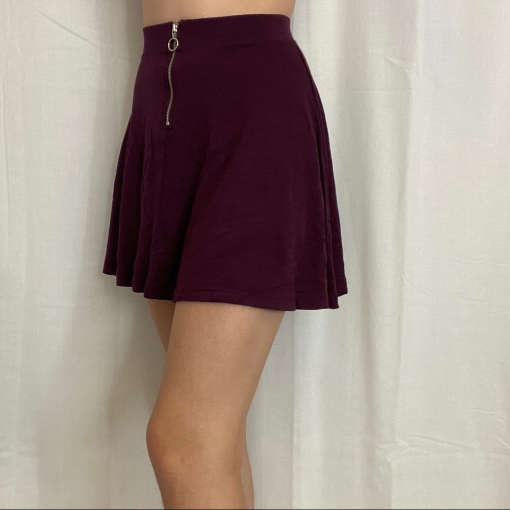 maroon zip up skater skirt